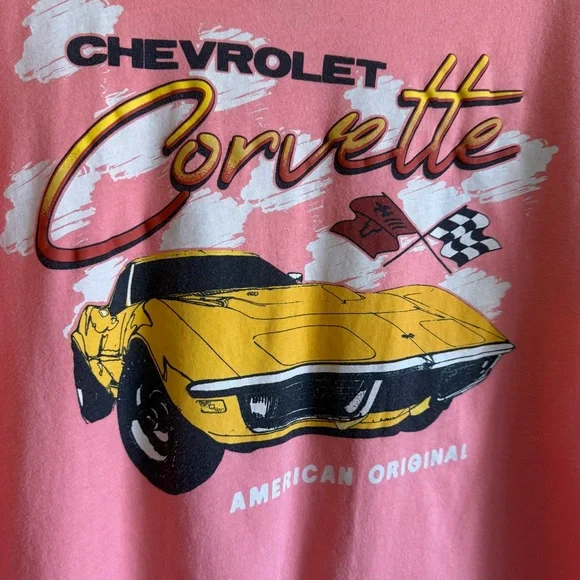Vintage Style Yellow Corvette Graphic Tee Pink Size Large 12/14 GM Official - Picture 2 of 4